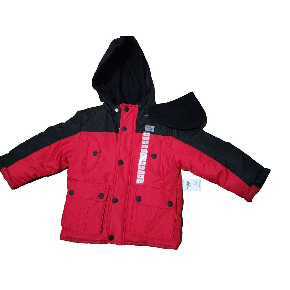 OSHKOSH B'gosh Red/Black Winter Coat Zip & Snap With‎ Functional Pockets Size 4T